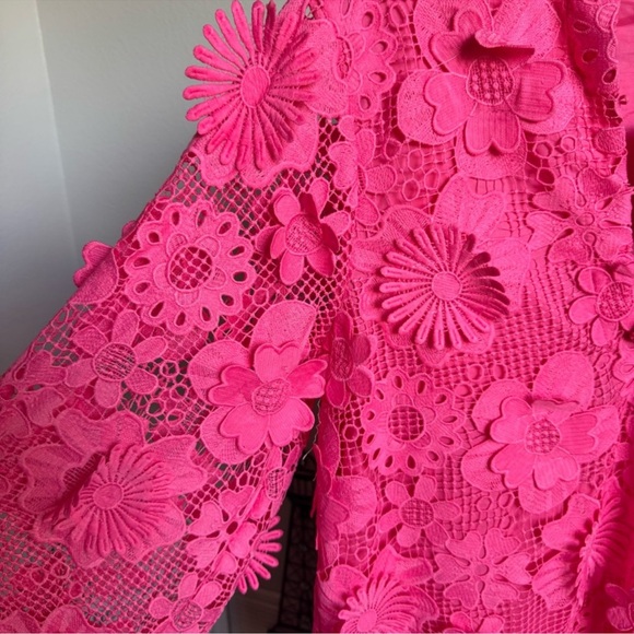 NWT J.Marie Seraphina Floral 3D Lace Split Round Button Up Neck Shift Dress Sz M - Picture 10 of 13